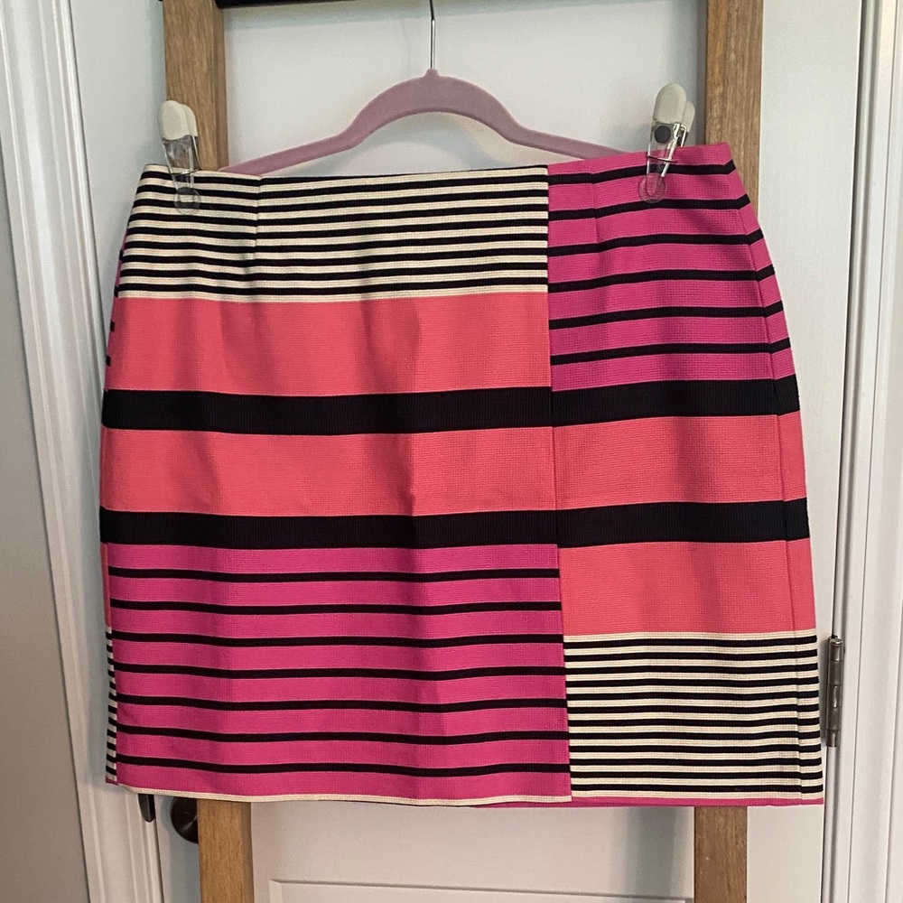 LOFT Vibrant Pink and Black Striped Pencil Skirt